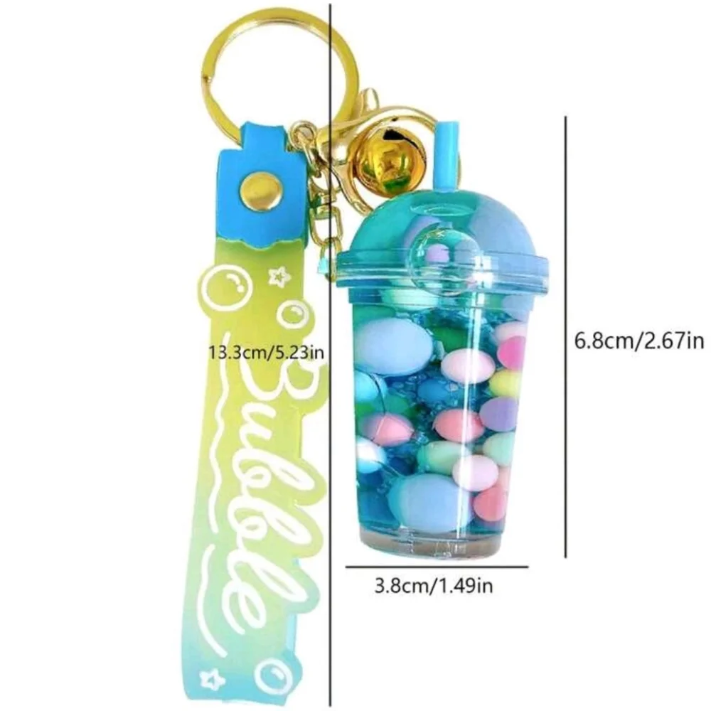 Pink Pearl Bubble Milk Tea‎ Keychain with Gold Accents Boba Drink Purse Charm